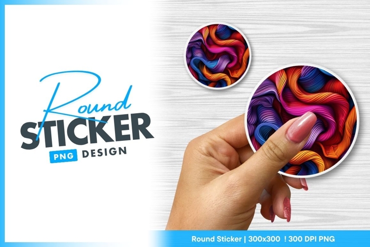 Abstract colorful wavy lines round sticker png