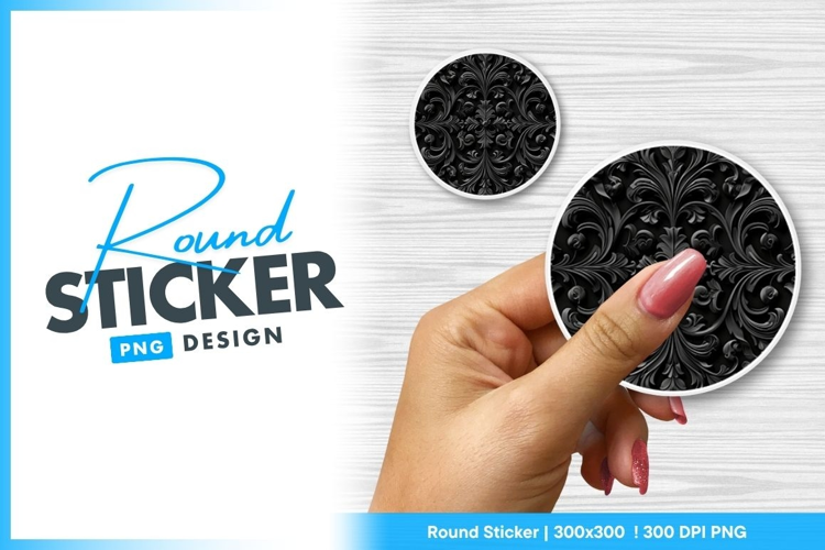 Ornate black filigree pattern round sticker png