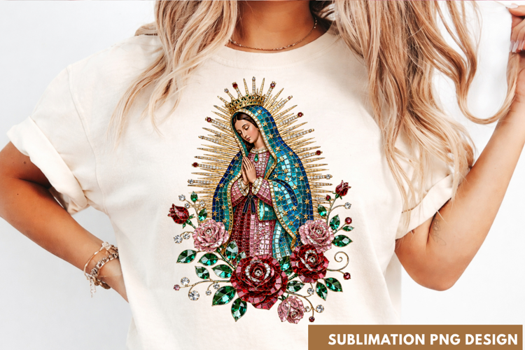 Virgin Mary Virgin Of Guadalupe Floral Religious T-Shirt PNG