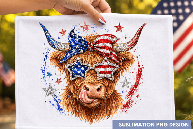 Patriotic Highland Cow Sunglasses American Flag 4th Of July example image 1