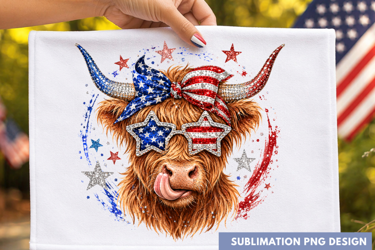 Patriotic Highland Cow Sunglasses American Flag 4th Of July