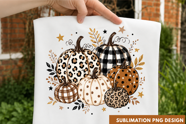 Leopard Checkered Pumpkin Stack Autumn Harvest Fall PNG pump