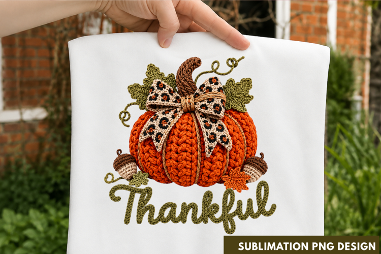 Thankful Leopard Pattern Autumn Harvest Pumpkin T-Shirt PNG