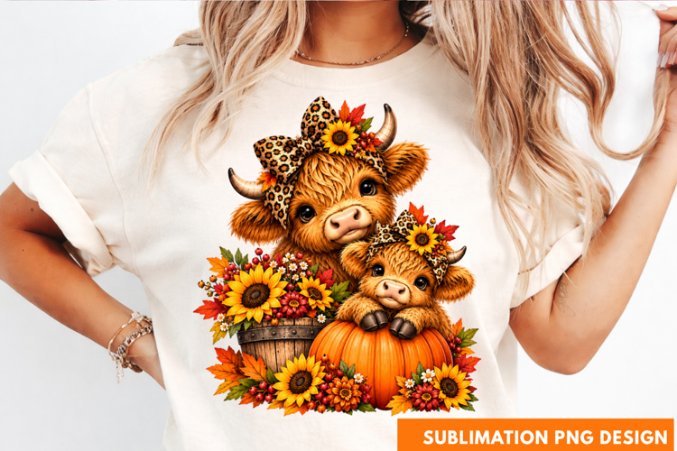 Highland Cow Sunflowers Fall Harvest Autumn Season PNG highl