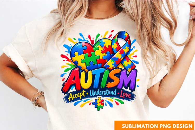 AUTISM Colorful Puzzle Pieces Heart Awareness T-Shirt PNG