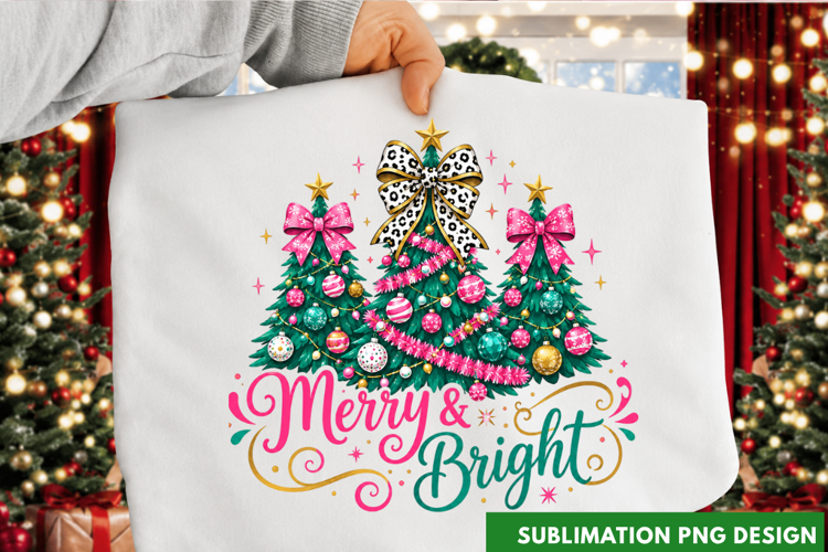 Merry & Bright Colorful Christmas Trees Holiday T-Shirt PNG