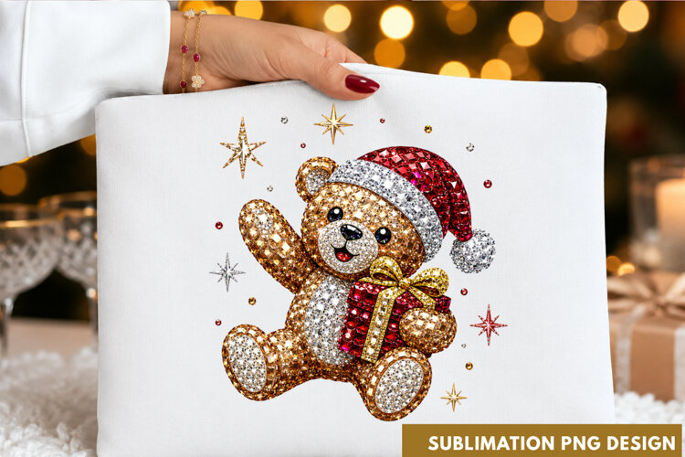Cute Teddy Bear Santa Hat Winter Sweater Christmas PNG example image 1