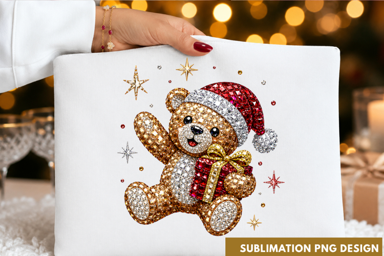 Cute Teddy Bear Santa Hat Winter Sweater Christmas PNG