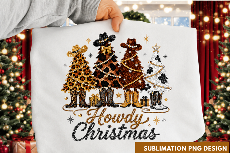 Howdy Christmas Western Cowgirl Boots Leopard Bow PNG howdy