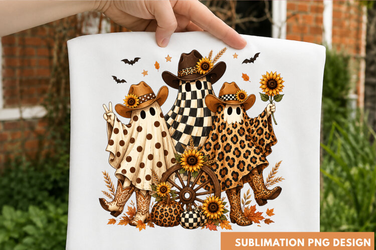 Western Cowgirl Boots Sunflowers Leopard Print Fall T-Shirt example image 1