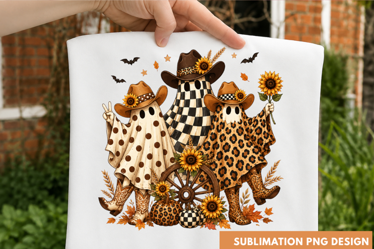 Western Cowgirl Boots Sunflowers Leopard Print Fall T-Shirt