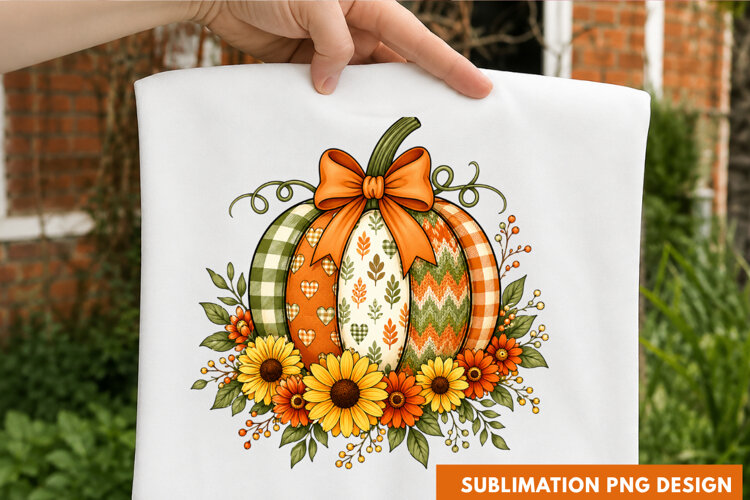 Sunflowers Pumpkin Plaid Ribbon Bow Autumn Harvest PNG example image 1