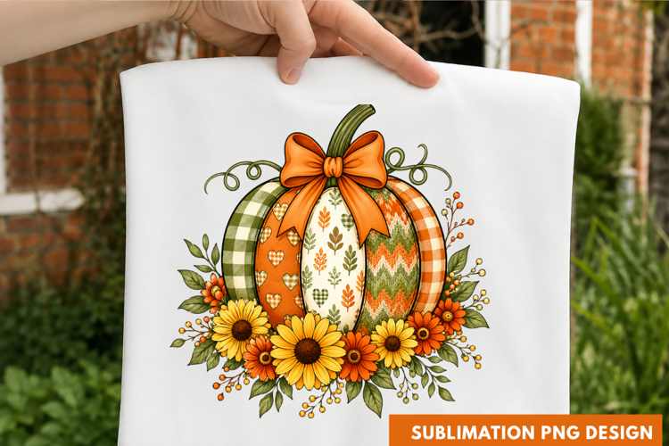 Sunflowers Pumpkin Plaid Ribbon Bow Autumn Harvest PNG