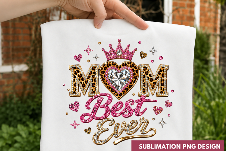 Best MOM Ever Crown Leopard Print Pink Floral T-Shirt PNG