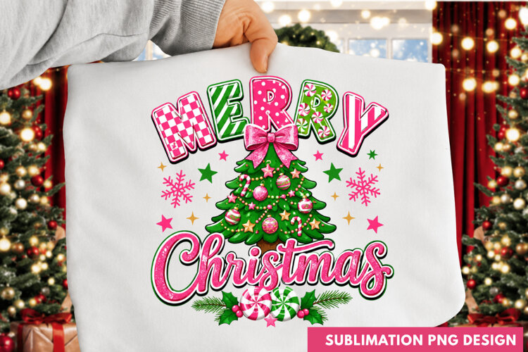 Merry Christmas Checkered Trees Ornaments Holiday PNG merry example image 1