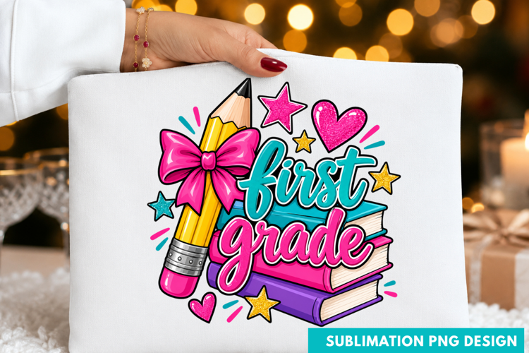 First Grade Cute Pencil Books Stars Back To School PNG