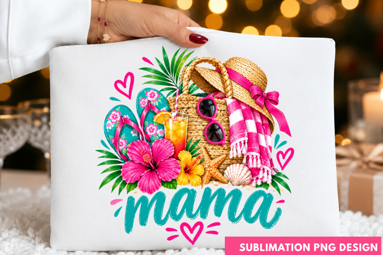 Mama Tropical Floral Hibiscus Beach Vacation T-Shirt PNG mam