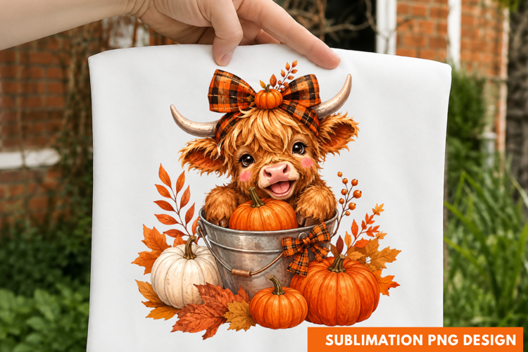Highland Cow Pumpkins Autumn Harvest Fall Season T-Shirt PNG