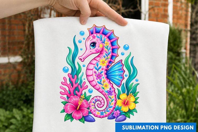 Colorful Seahorse Coral Reef Ocean Beach Summer T-Shirt PNG