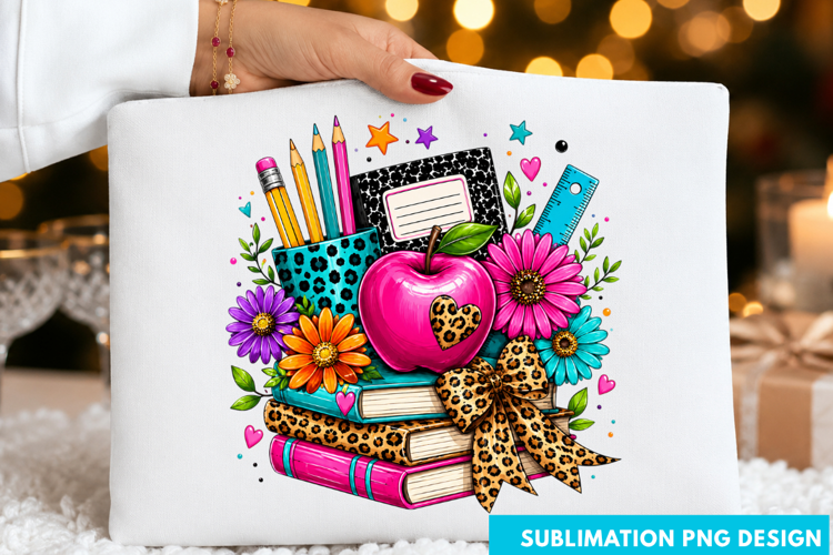 Teacher Books Apple Flowers Back To School T-Shirt PNG teach