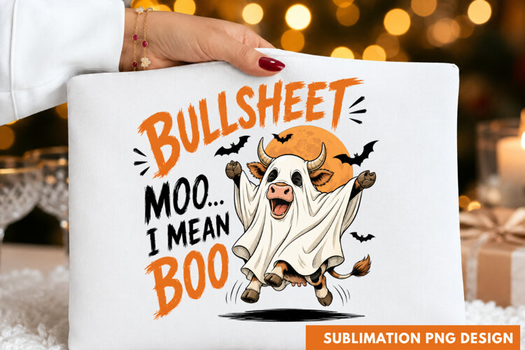 BULLSHEET Moo I Mean Boo Funny Ghost Cow Halloween PNG example image 1