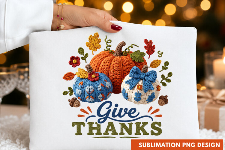 Give Thanks Floral Pumpkins Autumn Harvest Thanksgiving PNG example image 1