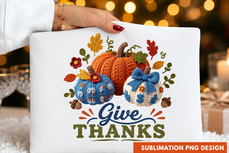 Give Thanks Floral Pumpkins Autumn Harvest Thanksgiving PNG