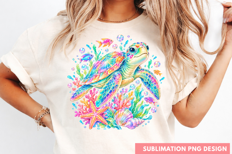 Colorful Sea Turtle Ocean Coral Reef Tropical Summer T-Shirt