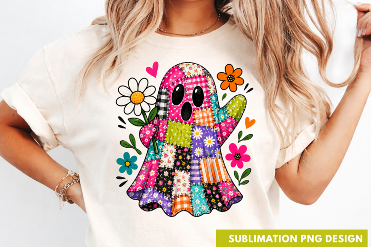 Cute Pink Patchwork Ghost Flowers Spooky Season Halloween PN
