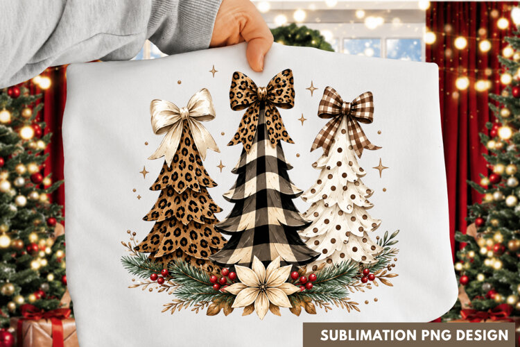 Plaid Buffalo Check Christmas Trees Ribbon Bow Holiday PNG example image 1