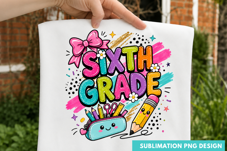 sixth grade PNG, rainbow back to school shirt design, sixth
