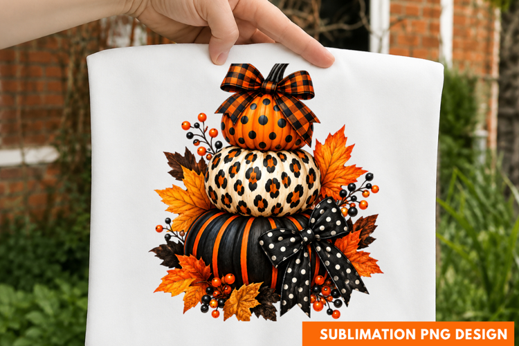 autumn pumpkins PNG, stack of pumpkins shirt design, leopard