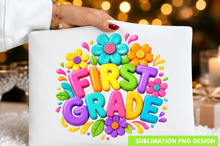 first grade PNG, rainbow flowers back to school shirt design example image 1