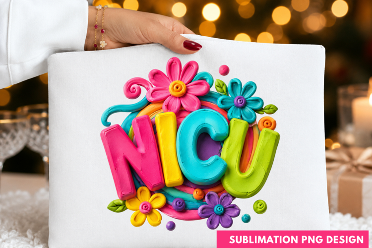 NICU nurse PNG, NICU medical shirt design, 3D floral letters