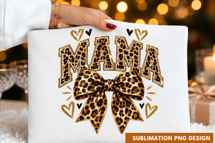 MAMA Cheetah Leopard Print Ribbon Bow Mother Gift PNG mama