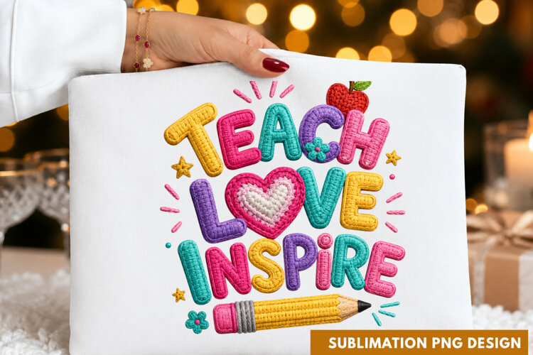 TEACH LOVE INSPIRE Teacher Back To School Apple Pencil PNG example image 1