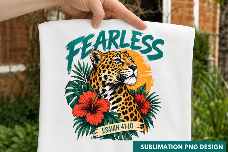 FEARLESS Leopard Tropical Flowers Bible Verse Christian PNG
