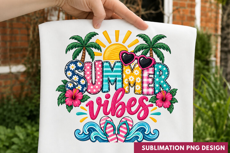 SUMMER VIBES Tropical Palm Trees Sunset Beach T-Shirt PNG example image 1