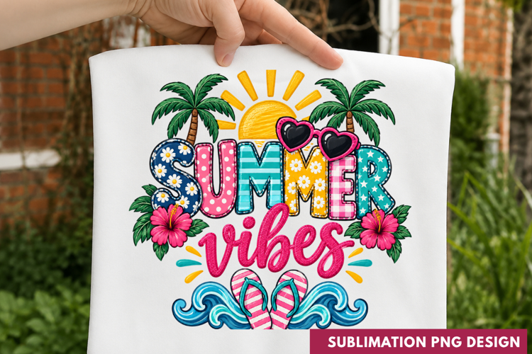 SUMMER VIBES Tropical Palm Trees Sunset Beach T-Shirt PNG