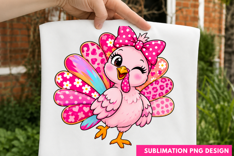 Cute Pink Turkey Thanksgiving Autumn Holiday T-Shirt PNG