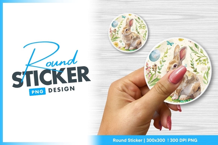 Watercolor easter bunny spring floral round sticker png