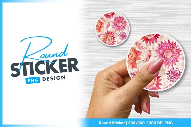 Pink watercolor floral round sticker png