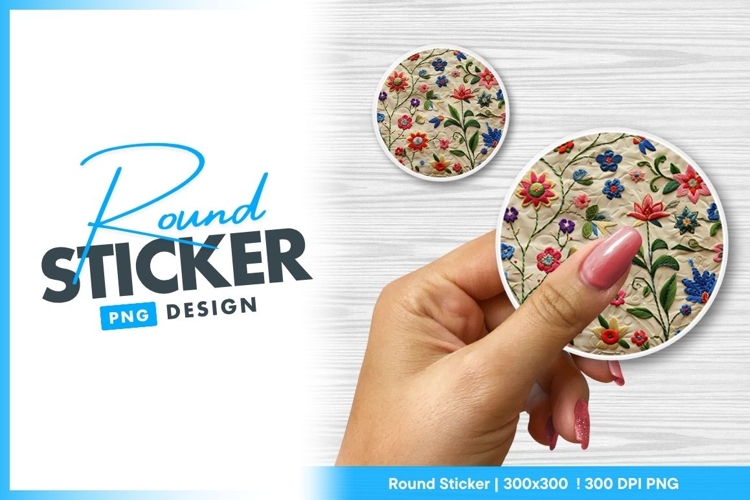 Embroidered floral pattern round sticker png