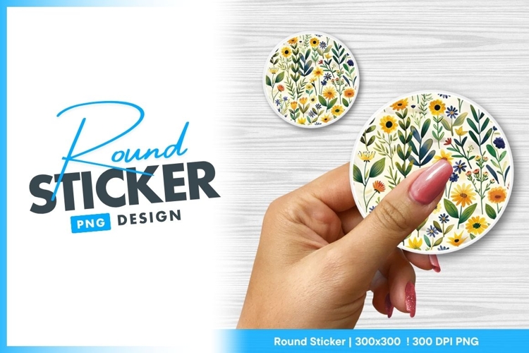 Watercolor floral circle round sticker png