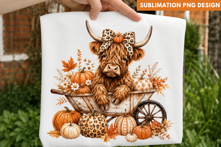 highland cow png, fall cow png, autumn highland cow, pumpkin