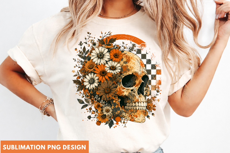 fall skull png, floral skull png, halloween skull png, autum