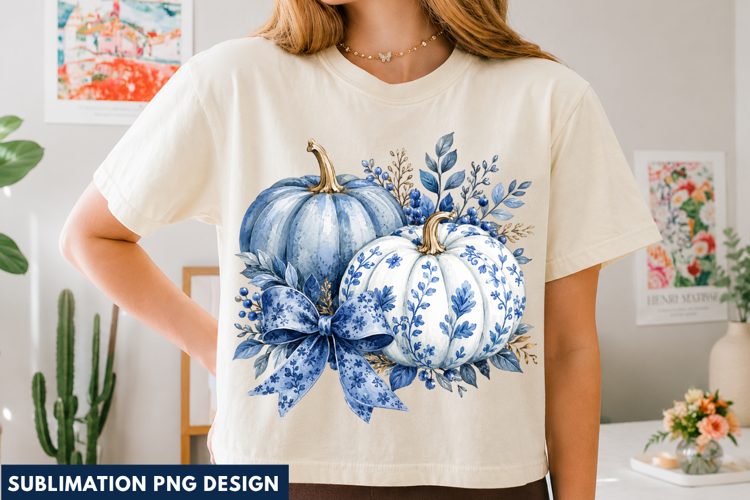 blue pumpkin png, floral pumpkin png, blue floral png, fall