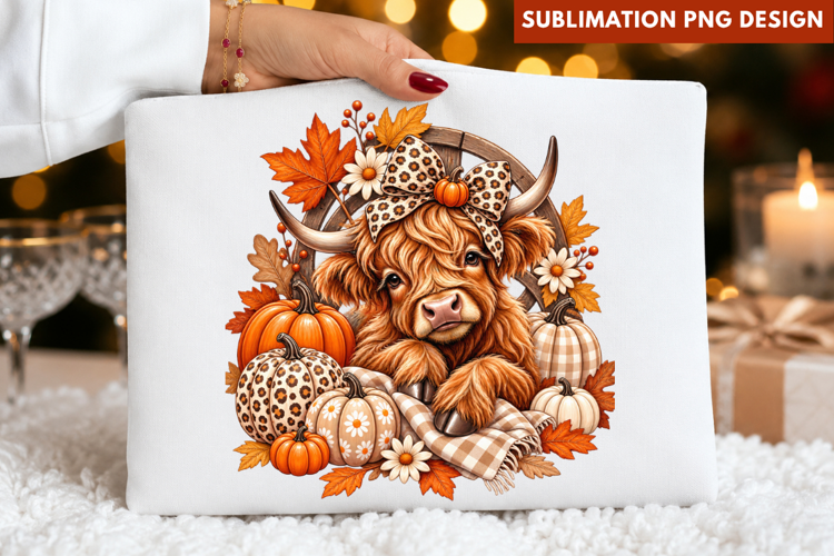 highland cow png, fall cow png, autumn highland cow, pumpkin