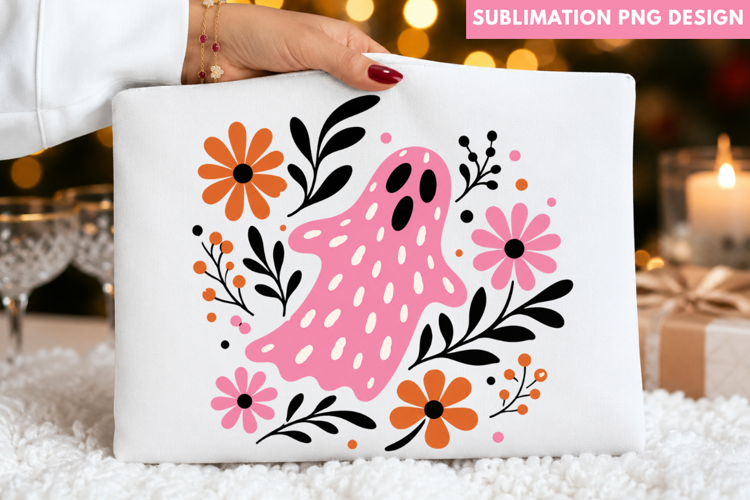 pink ghost png, floral ghost png, halloween ghost png