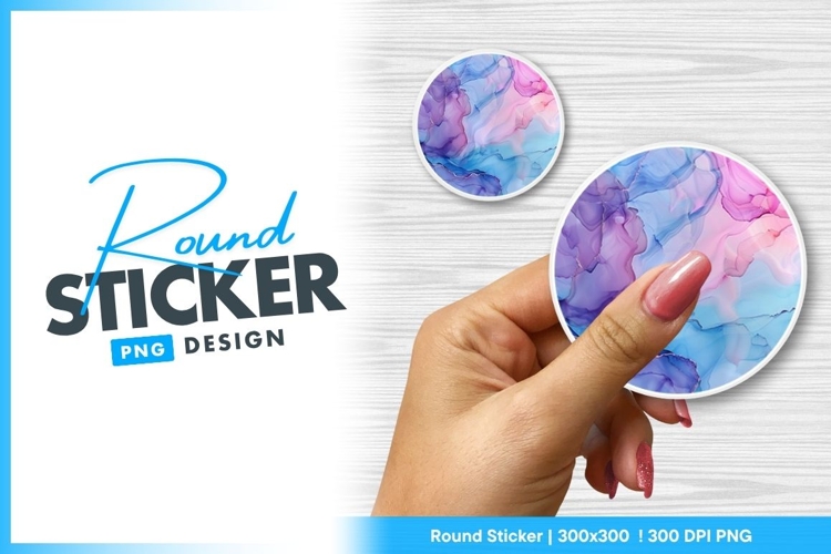 Round sticker png abstract design with womans hand